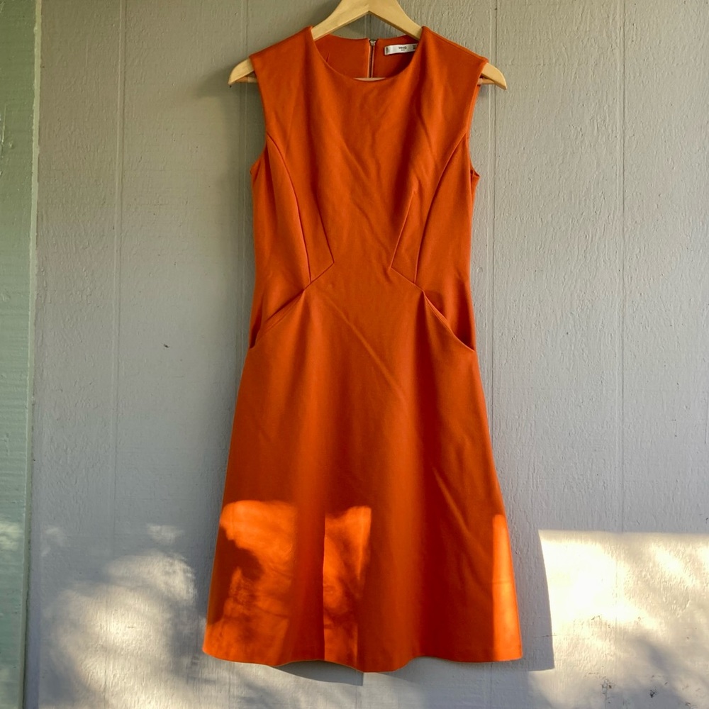 Mango Suit Sofia A-line Sleeveless Day Dress Orange US XS Extra Small (EU Small)